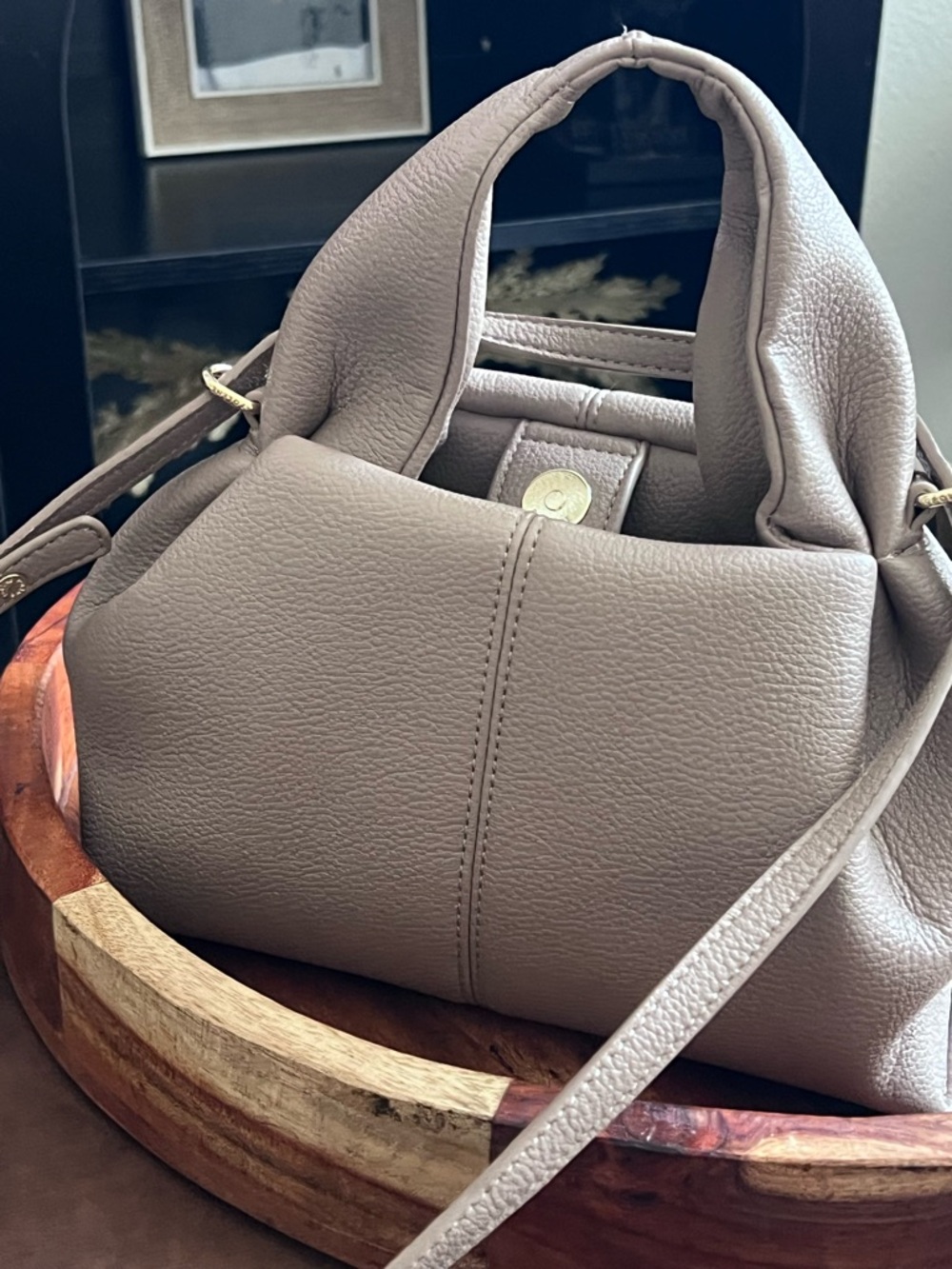 Polène Taupe Leather Shoulder Bag